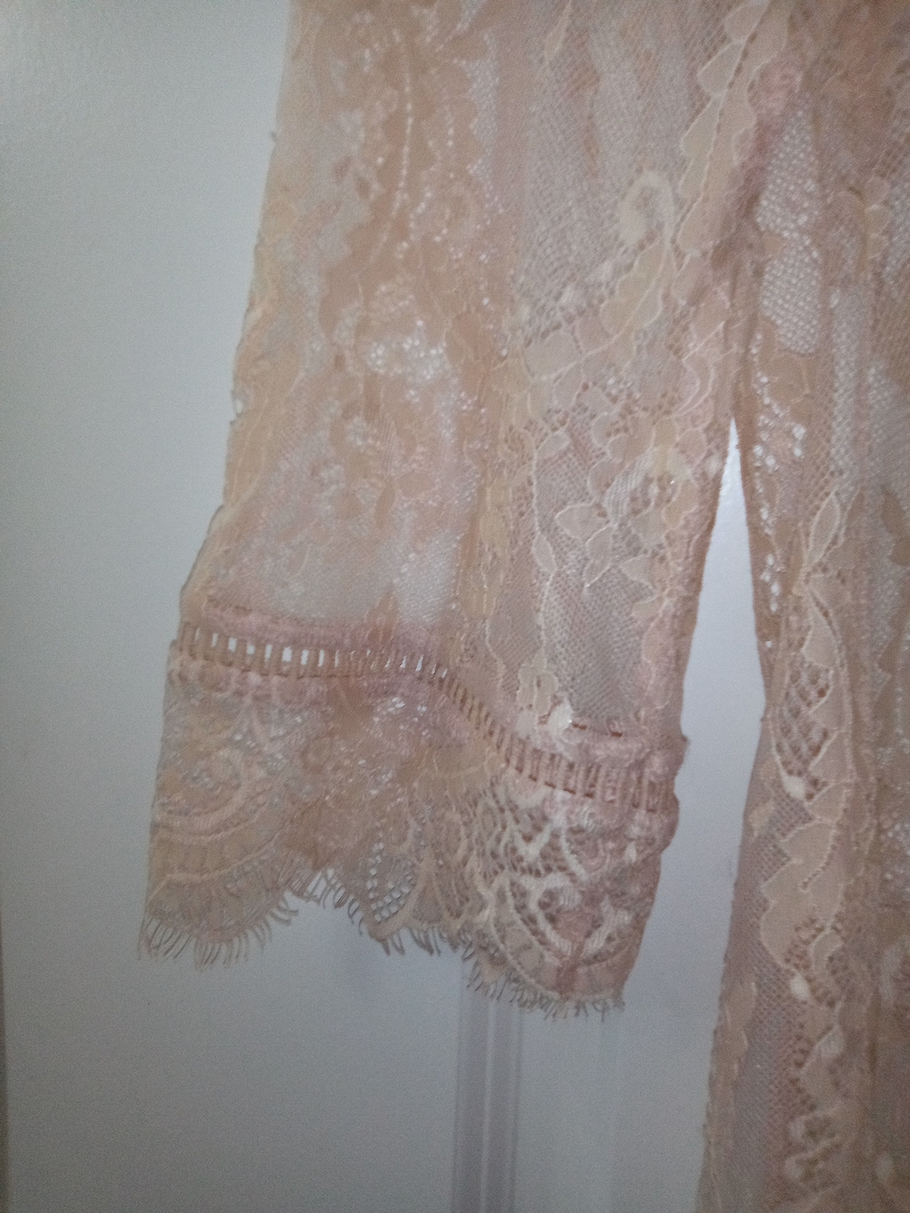 Ultra Pink Coquette Balletcore Boho Chic Whimsigoth Lace Sheer Blouse Size Large - Picture 7 of 9